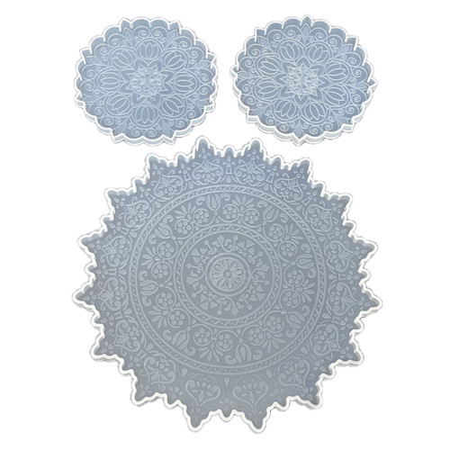 قالب سیلیکونی رزین مدل دایره طرح دار مجموعه 3 عددی وارداتی